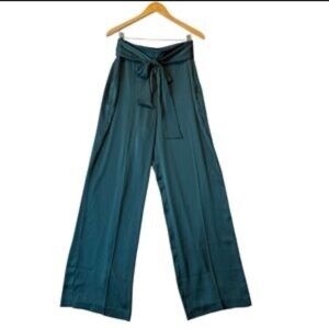 Express Teal Green Wide-Leg Paperbag Waist Pants with Self Tie